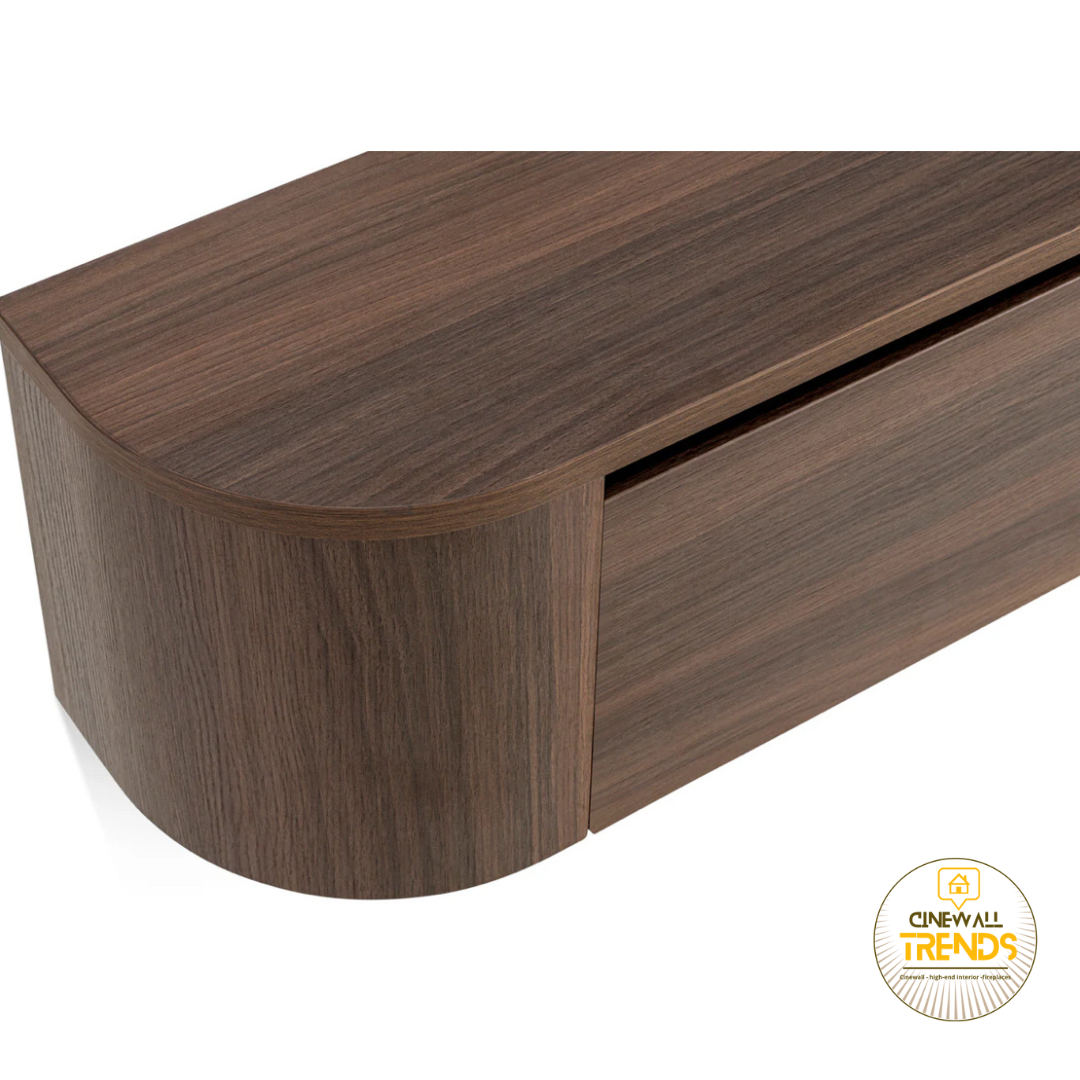 Ronde japandi zwevend tv-meubel donkerbruin (walnut)