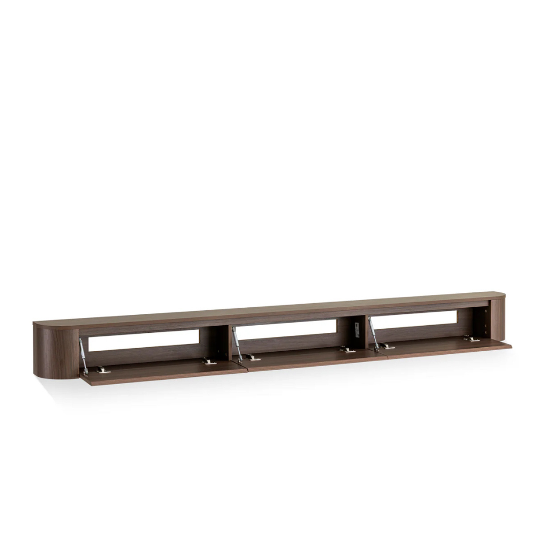 Ronde japandi zwevend tv-meubel donkerbruin (walnut)