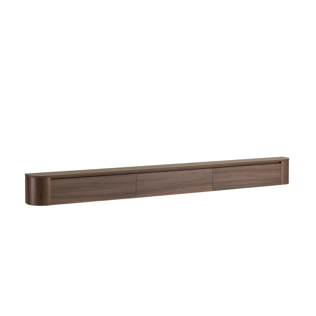 Ronde japandi zwevend tv-meubel donkerbruin (walnut)